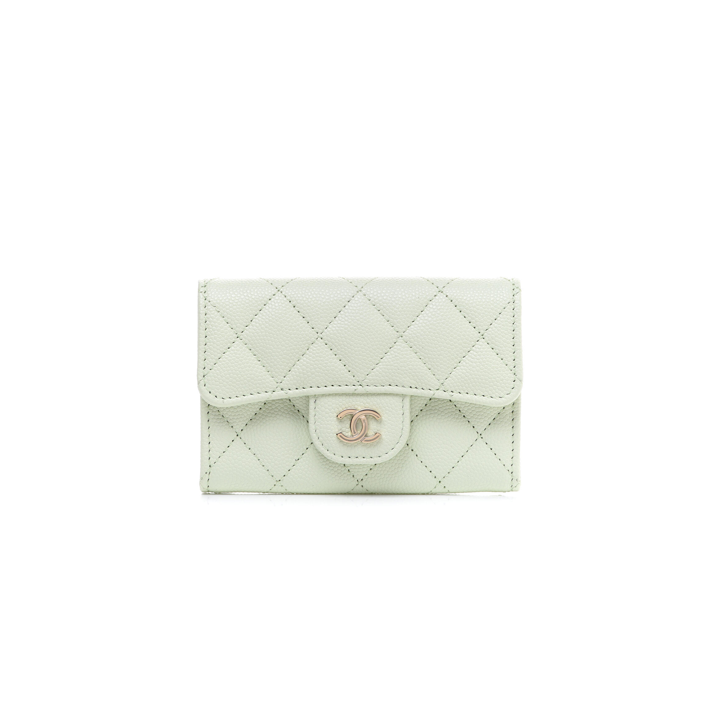 Ch*el caviar quilted flap card holder wallet light green ap0214 (11.3*7.5*2.5cm)